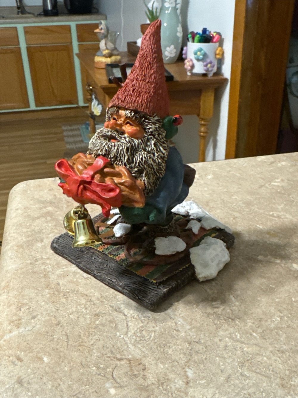 Vintage 1996 Enesco Klaus Wickl Gnome Figurine Winter Christmas Holiday Bell